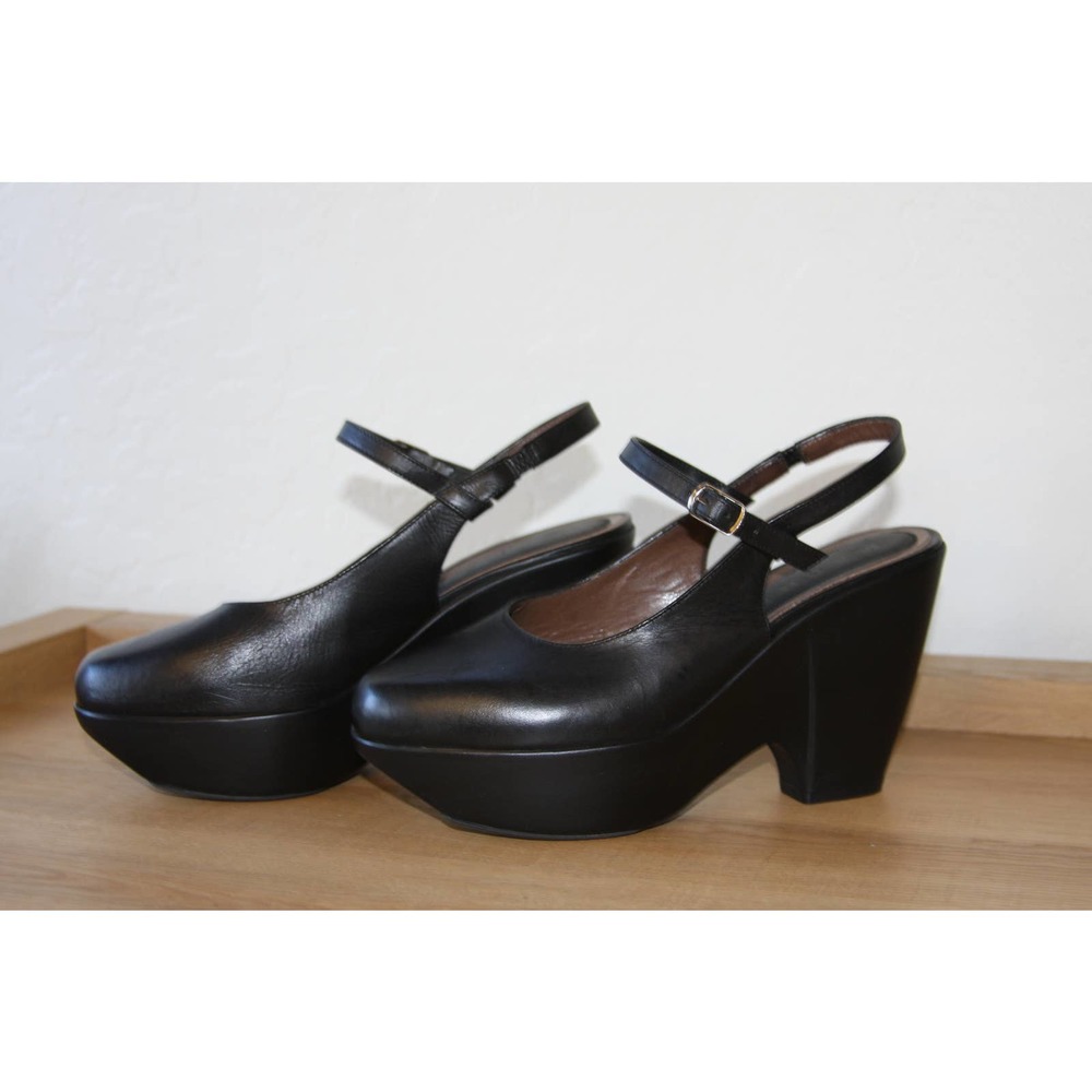 MARNI Black Slingback Ankle Strap Platform Wedge Heels Shoes Size 38